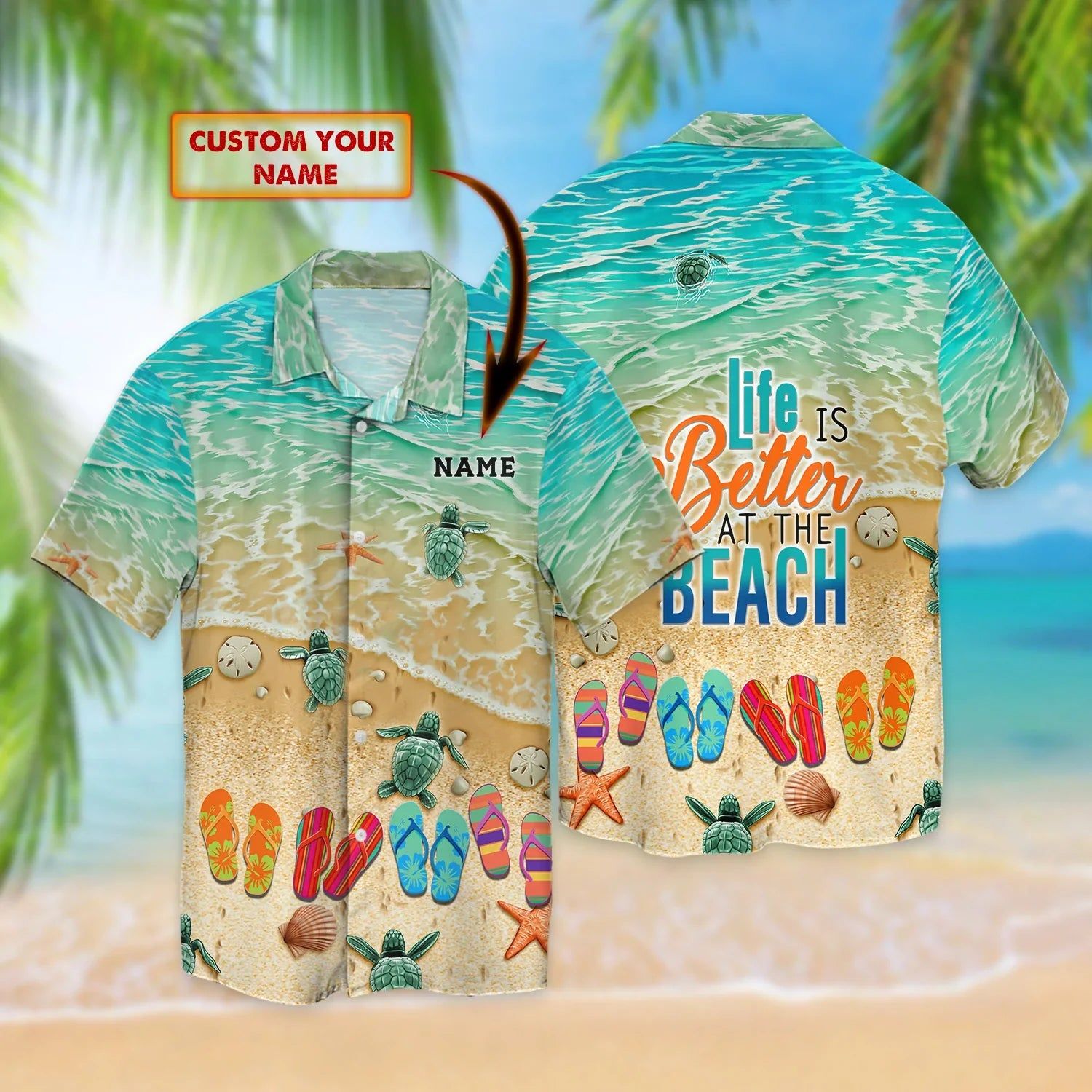 Personalized Name 3D Flip Flop And Beach Hawaiian Shirt