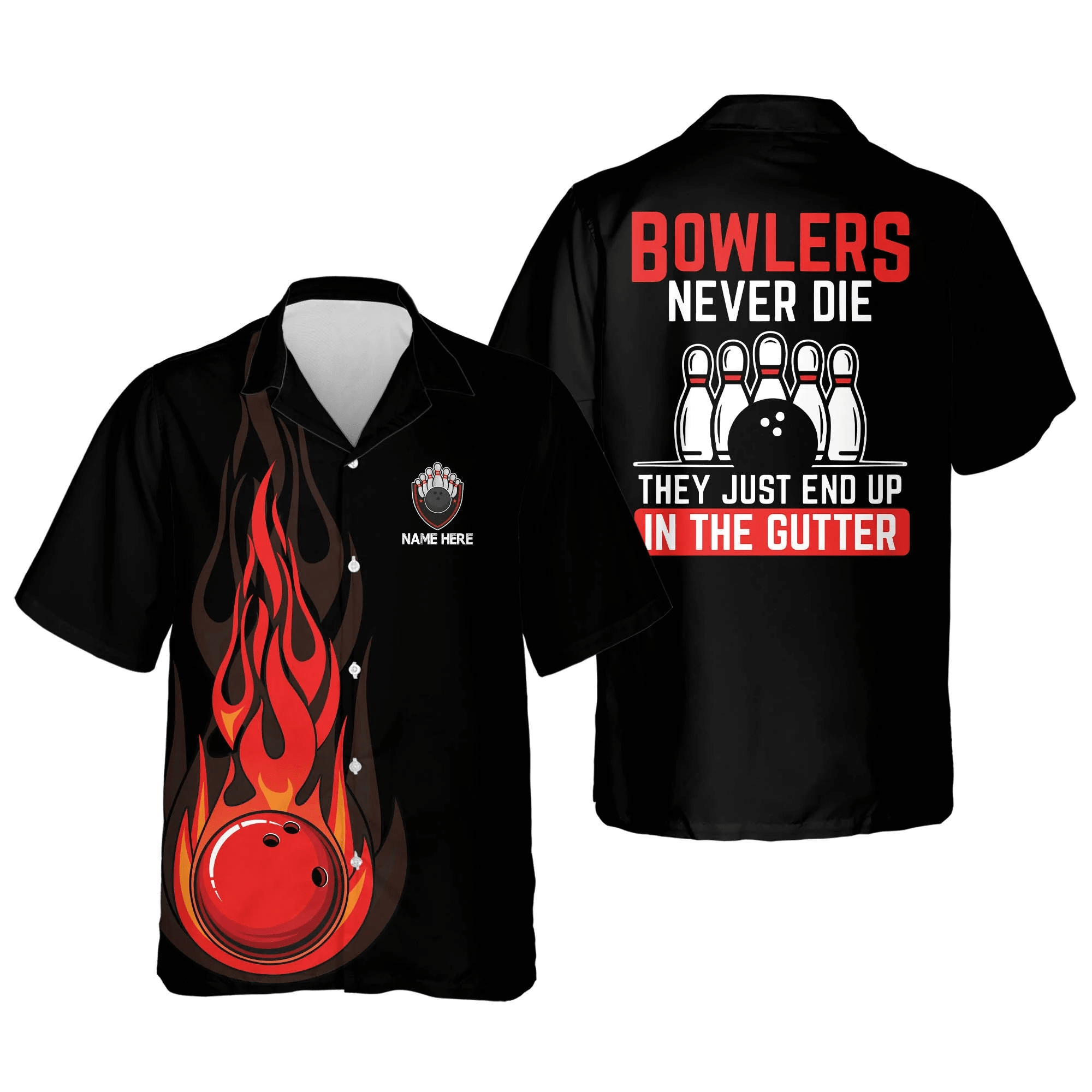 Personalized Name Bowling Trendy Hawaiian Shirt, They Just End Up In The Gutter Flame Trendy Hawaiian Shirt, Bowling Trendy Hawaiian Shirt For Men