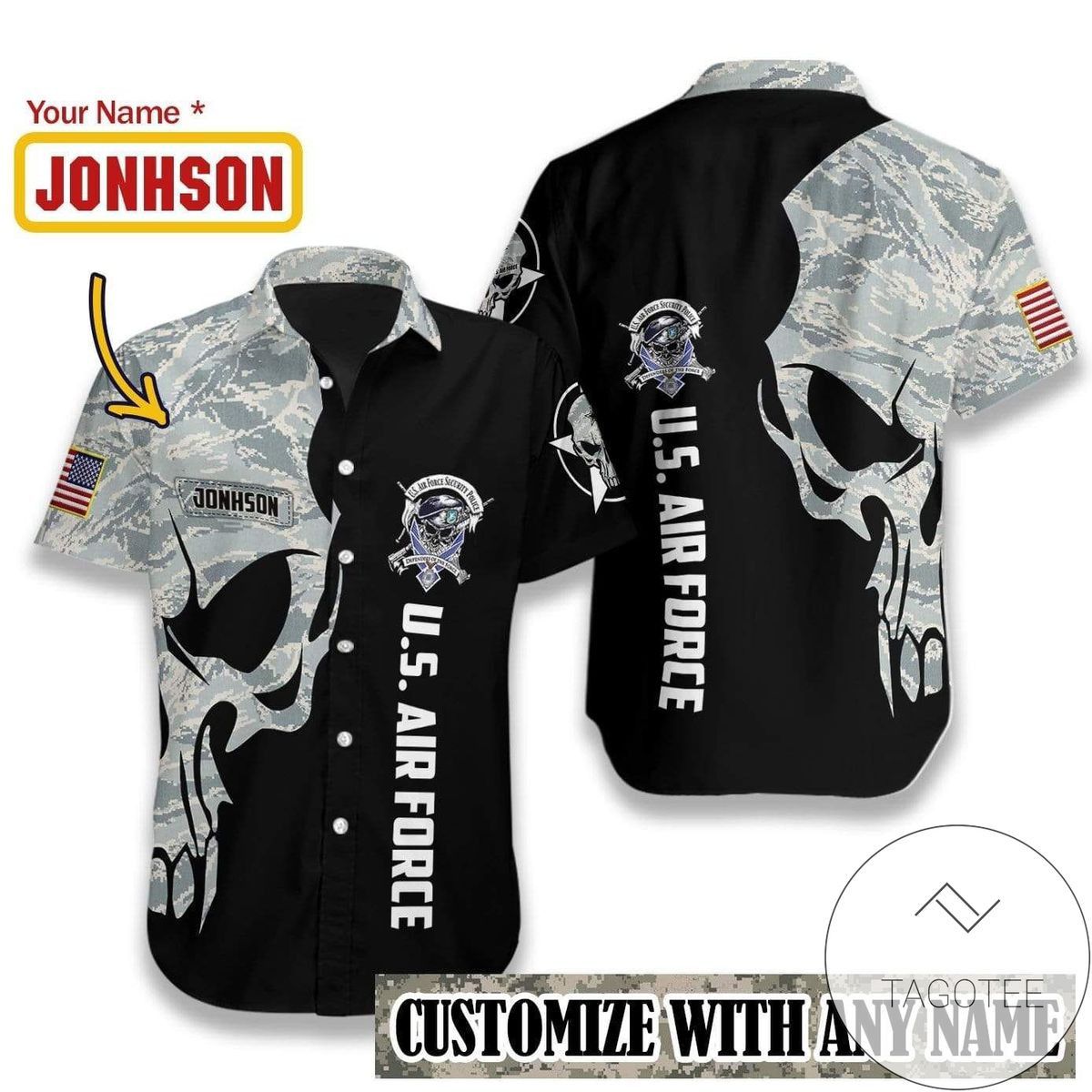 Personalized Name Celebrating US Air Force Themed Hawaiian Shirt Design