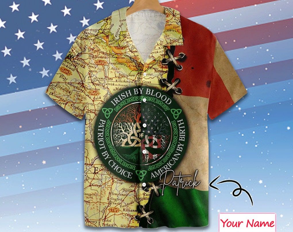 Personalized Name Trendy Hawaiian Shirt, Irish By Blood American By Birth Personalized Hawaii Shirt, Vintage Trendy Hawaiian Shirt, Best Gifts For Men.