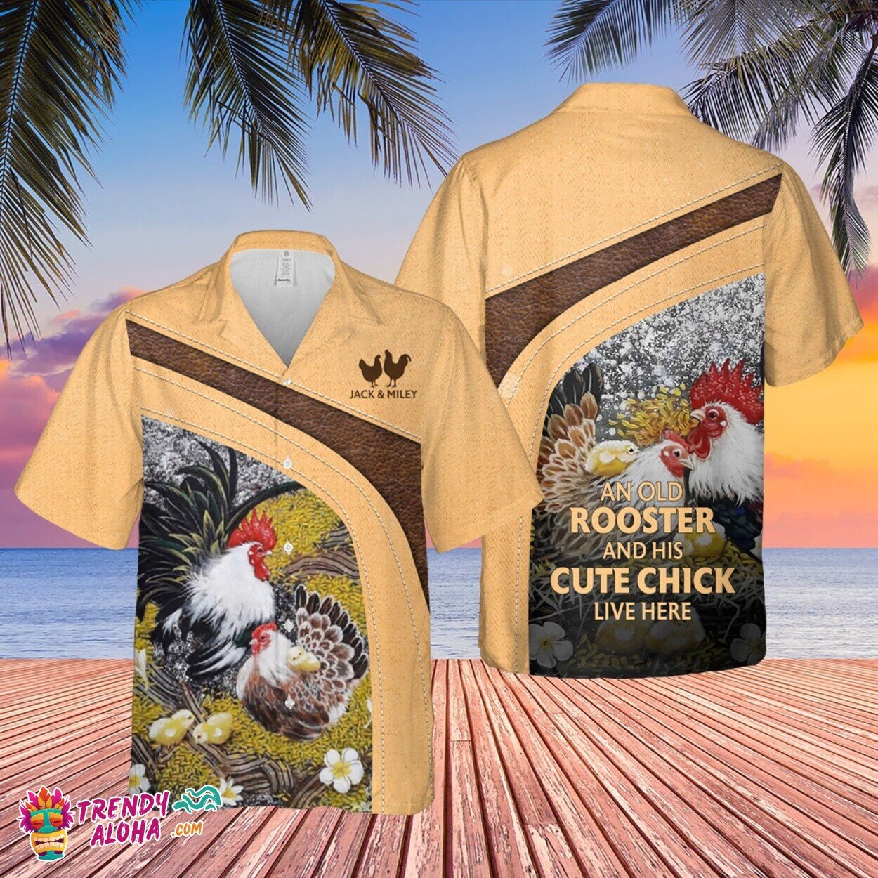 Personalized Old Rooster Cute Chick Themed Hawaiian Shirt