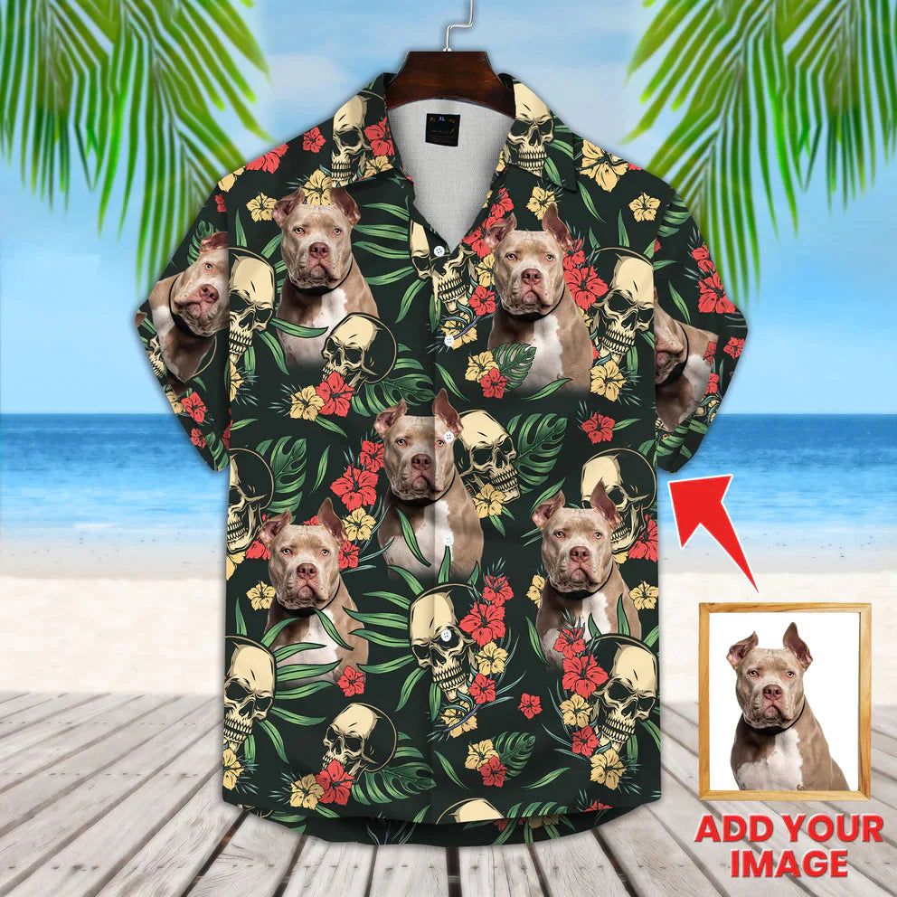 Personalized Photo Dog Floral Summer With Palm Trees Pattern Hawaiian Shirt