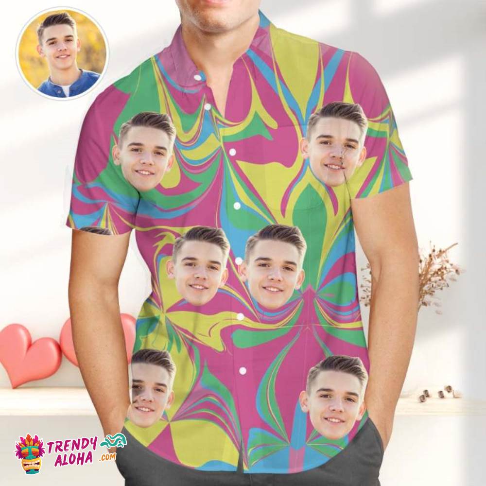 Personalized Photo Trendy Aloha Hawaiian Shirt, Colorful Short Sleeve Trendy Aloha Hawaiian Shirt, Great Valentines Gift