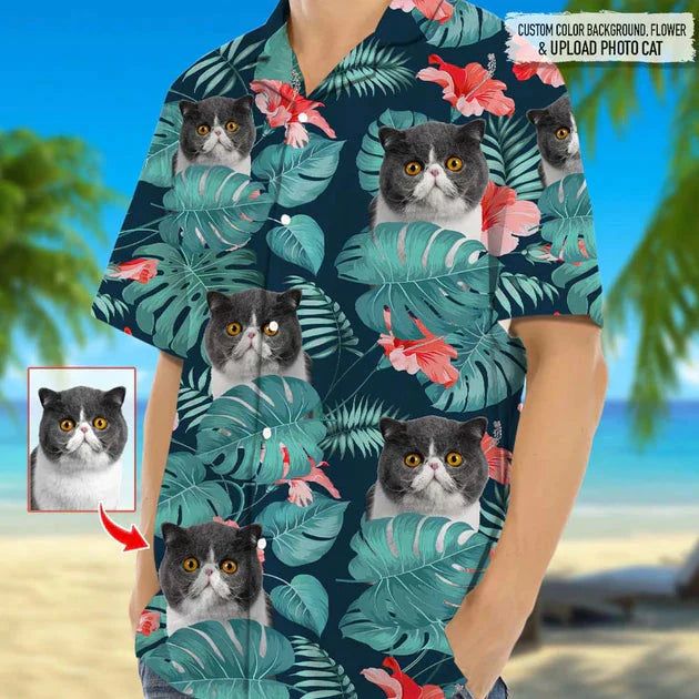 Personalized Photo Upload Cat Hawaiian Shirt
