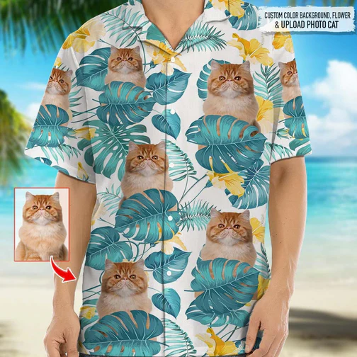 Personalized Photo Upload Cat Men’s Trendy Hawaiian Shirt