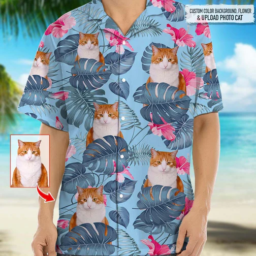 Personalized Photo Upload Cat Men’s Trendy Hawaiian Shirt