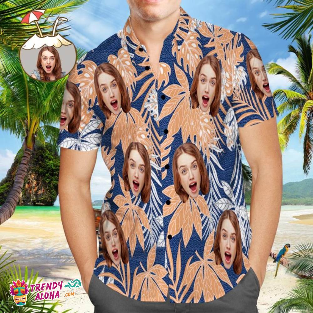 Personalized Photo Vintage Aloha Trendy Aloha Hawaiian Shirts, Summer Tropical Shirts Short Sleeve Button-Down
