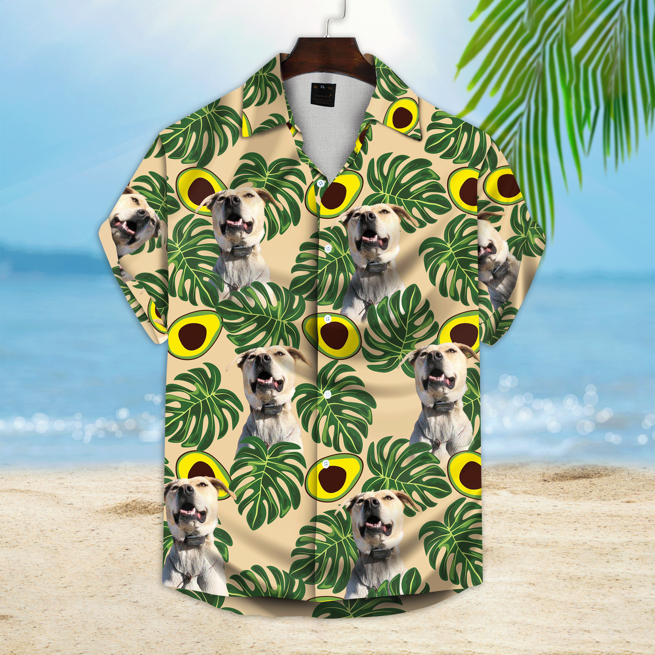 Personalized Puppy Lovers Gift Avocado & Leaves Pattern Lemon Zest Color Hawaiian Shirt