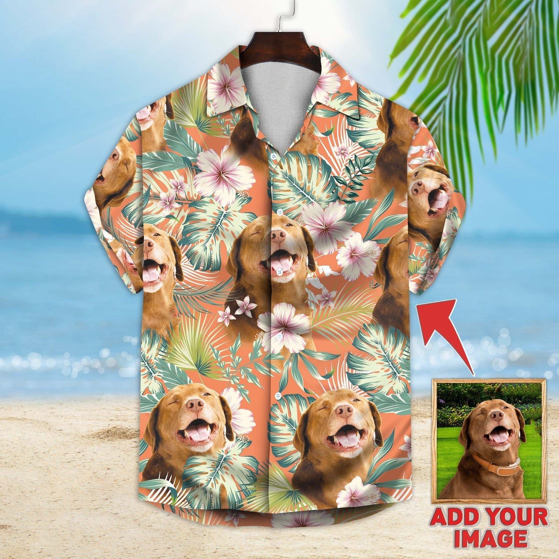 Personalized Puppy Lovers Gift Leaves & Flowers Pattern Carrot Color Hawaiian Shirt