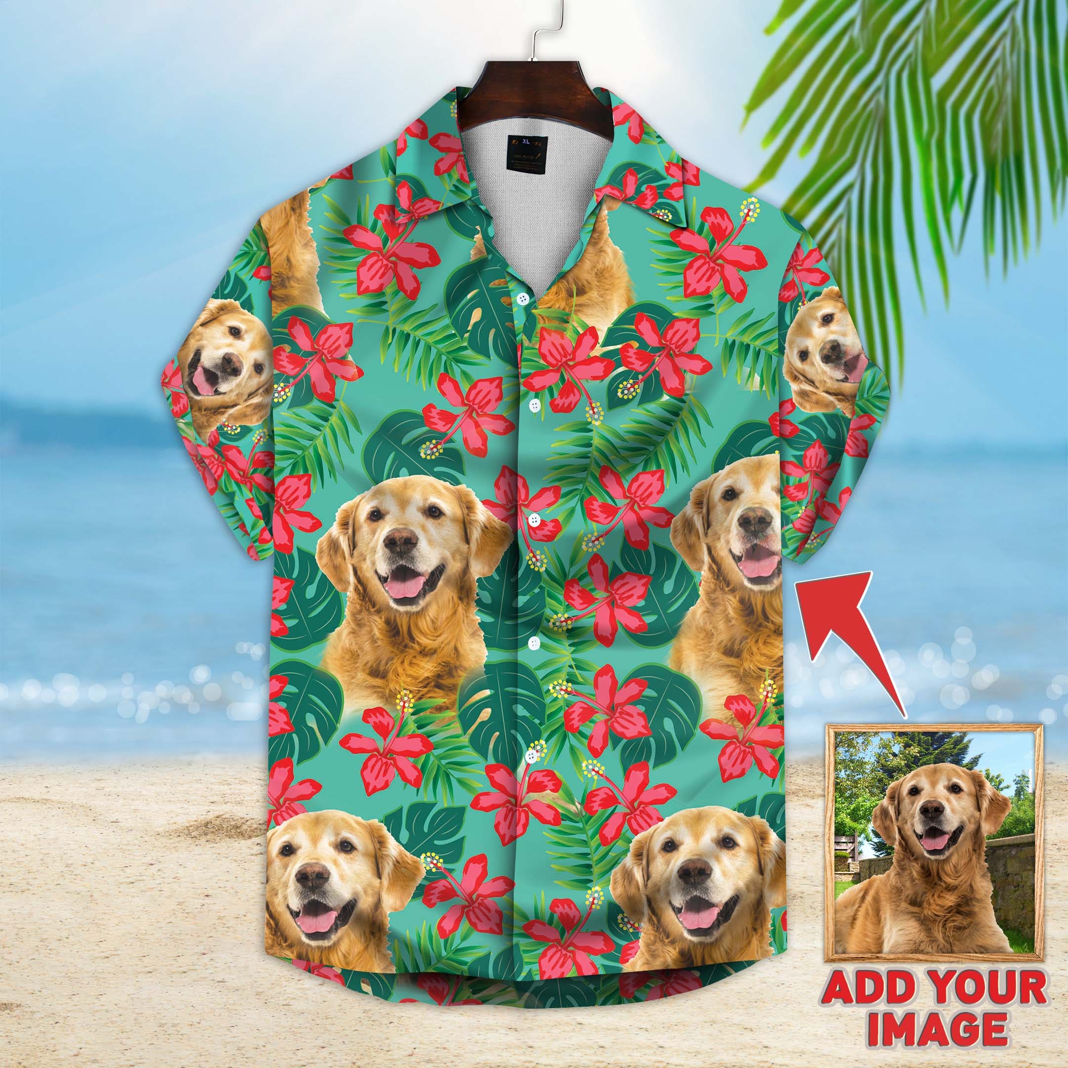 Personalized Puppy Lovers Gift Leaves & Flowers Pattern Mint Color Hawaiian Shirt