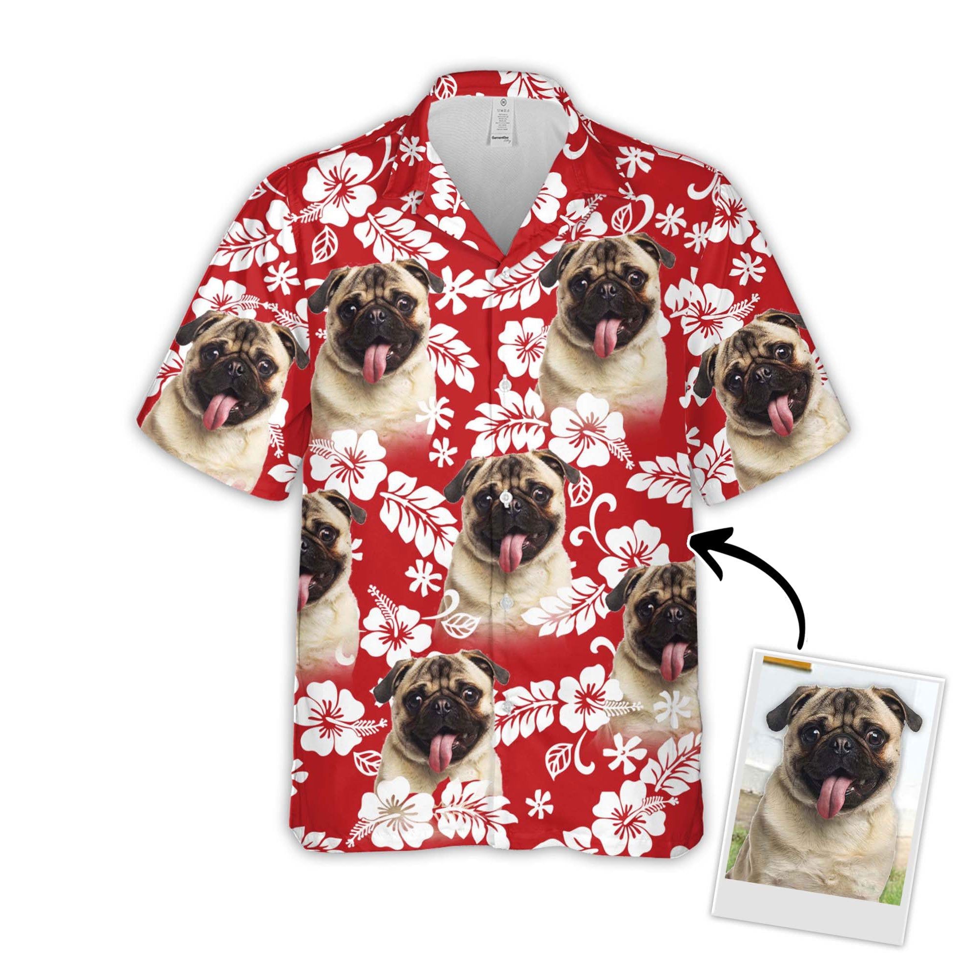 Personalized Puppy Lovers Gift Leaves & Flowers Pattern Red Color Hawaiian Shirt