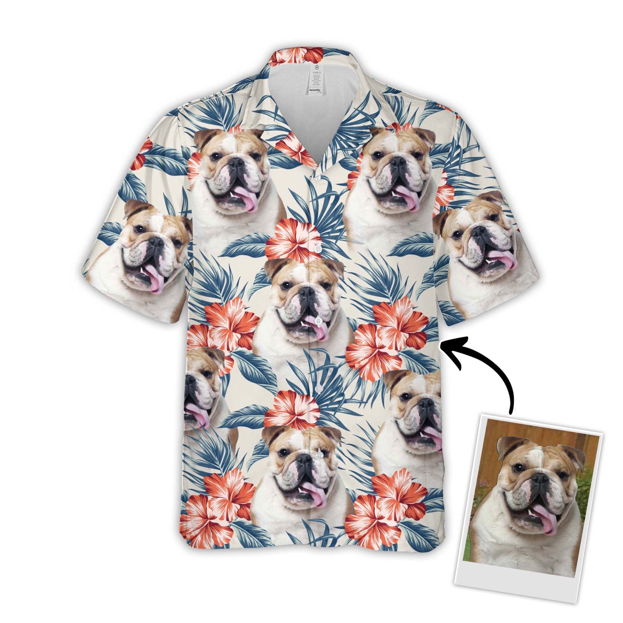 Personalized Puppy Lovers Gift Leaves & Flowers Pattern White Color Hawaiian Shirt Personalized Puppy Lovers Gift Leaves & Flowers Pattern White Color Hawaiian Shirt