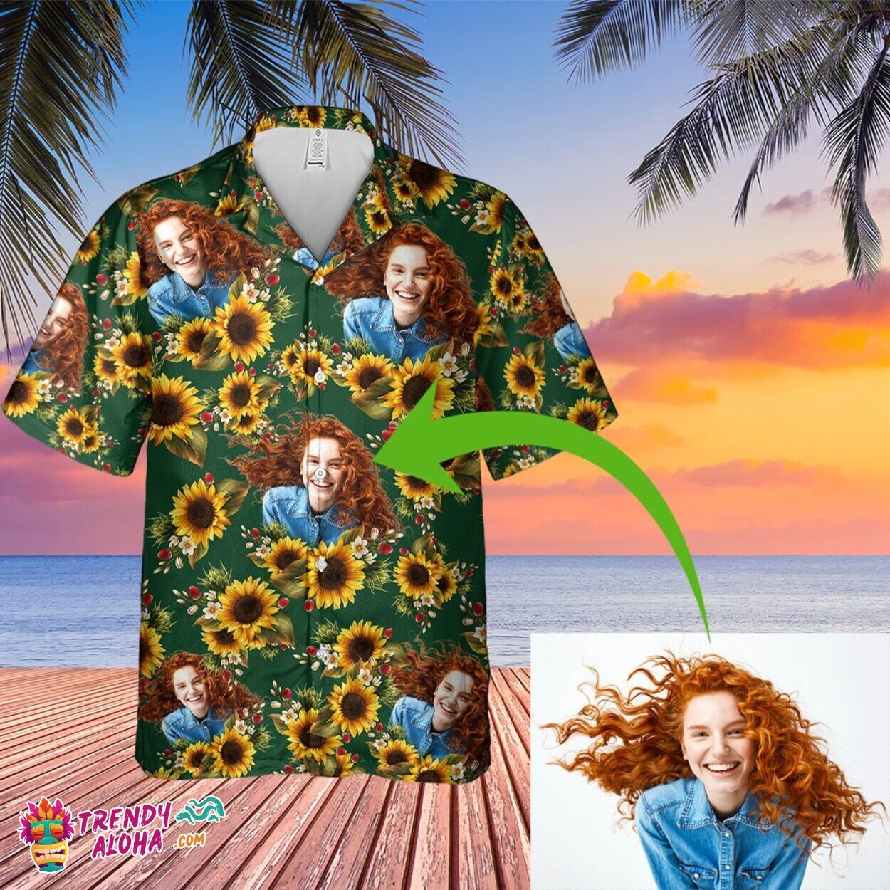 Personalized Sunflowers Photo Hawaiian Short Sleeve Aloha Shirt Gift