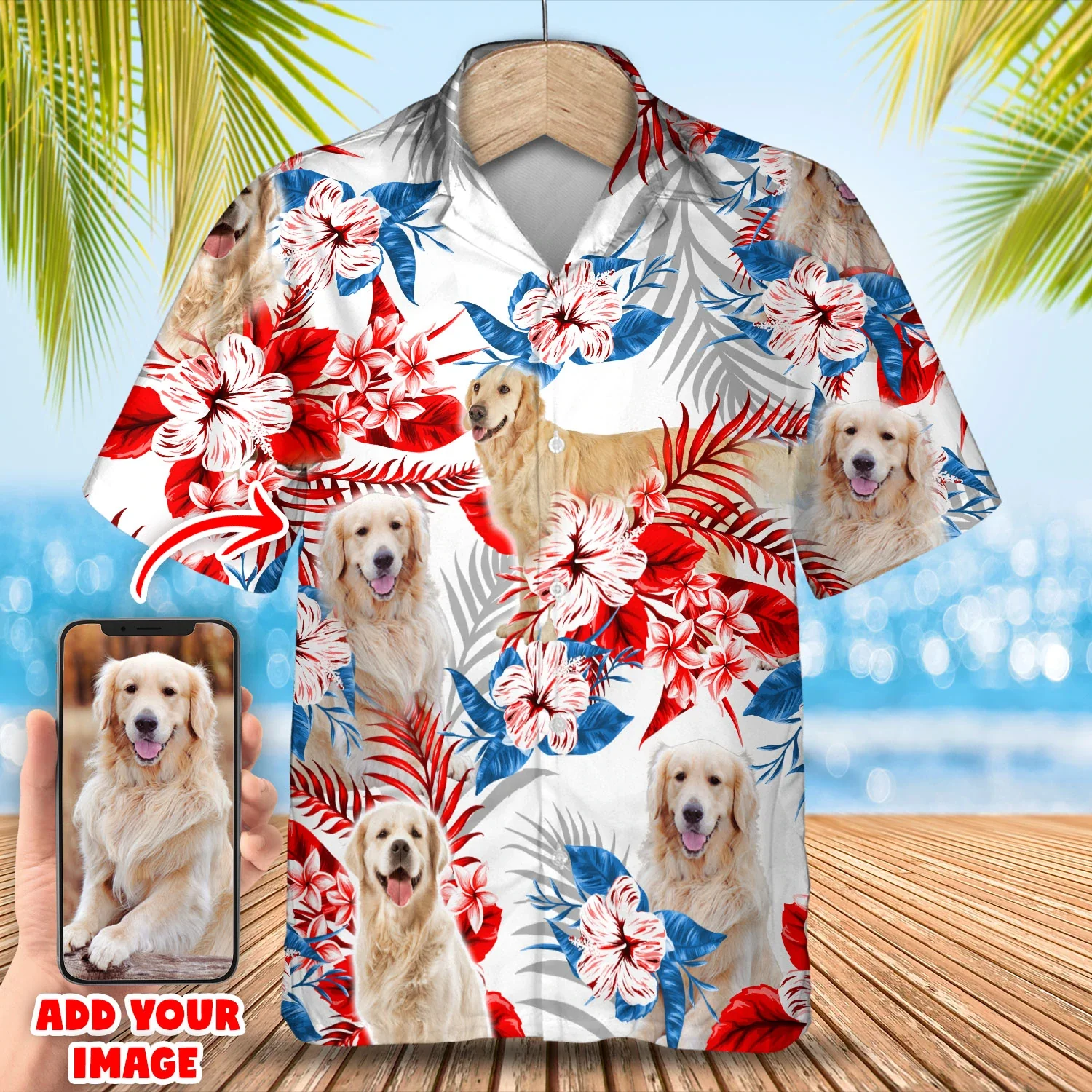 Pet Custom Photo American Flag Trendy Hawaiian Shirt, Dog Summer Aloha Shirt, Men Trendy Hawaiian Shirt, Women Trendy Hawaiian Shirt