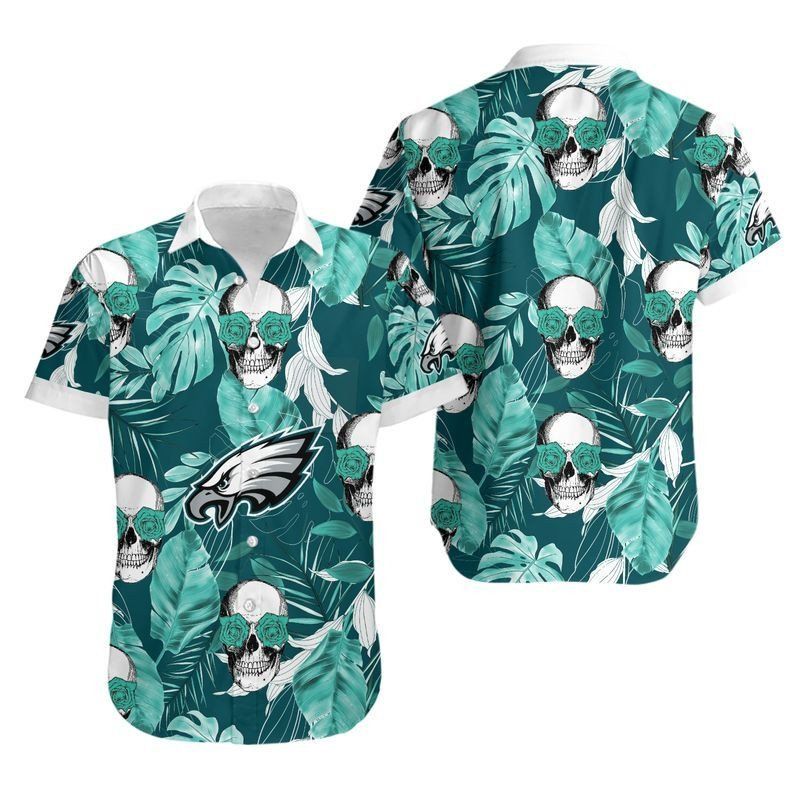 Philadelphia Eagles Coconut Leaves and Skulls Hawaiian Shirt and Shorts: Tropical Vibes