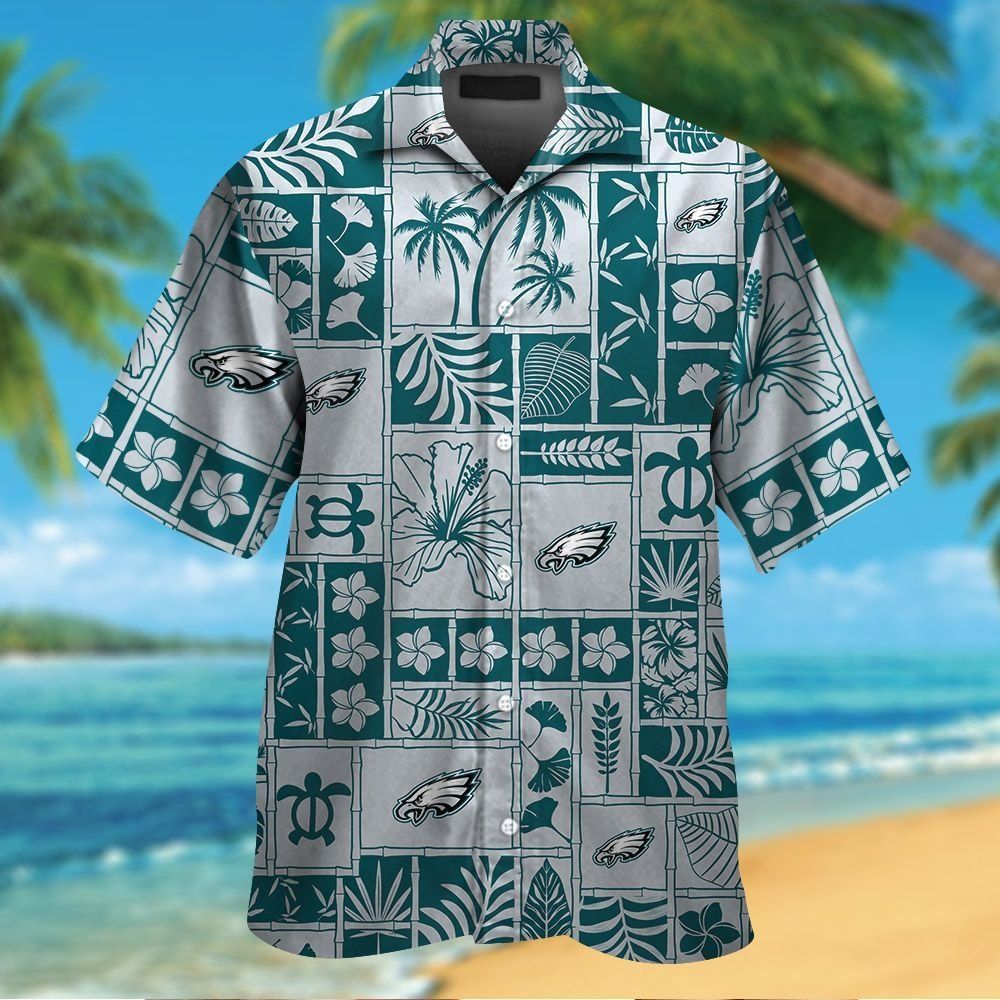 Philadelphia Eagles Short Sleeve Button Up Tropical Hawaiian Shirt VER024
