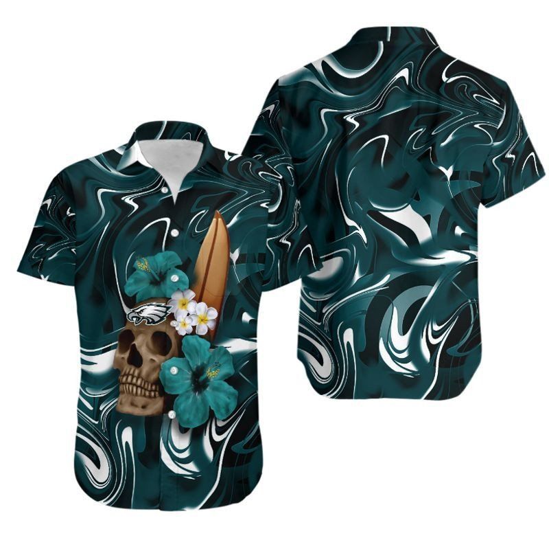 Philadelphia Eagles Skull and Hibiscus Flower NFL Gift for Fan Hawaiian Shirt & Shorts: Perfect Combo