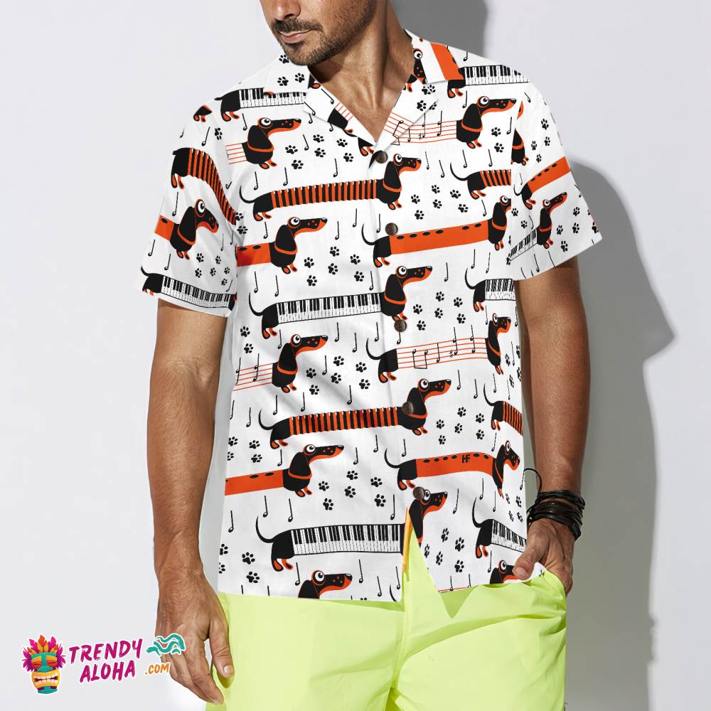 Piano Dachshund Dog Shirt For Men Hawaiian Shirt