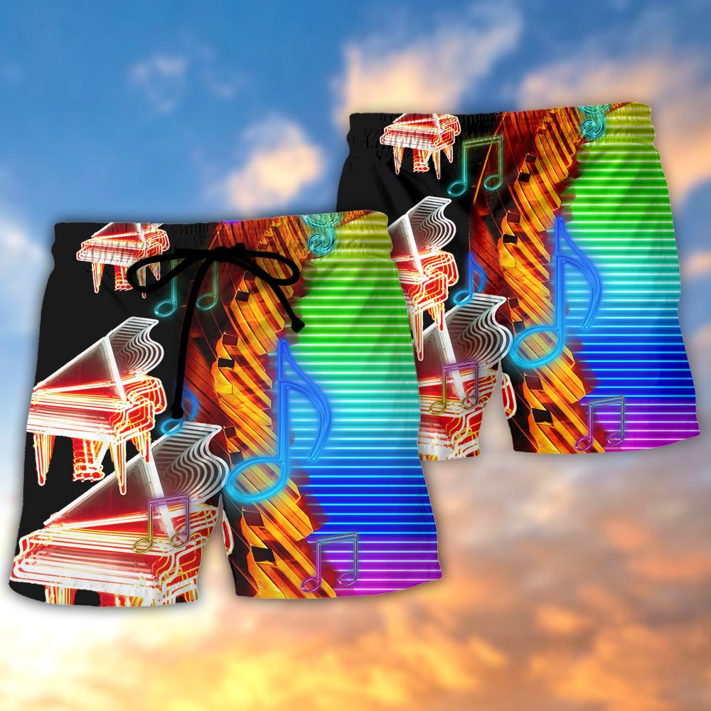 Piano Music Neon Colorful Trendy Aloha Hawaiian Beach Shorts