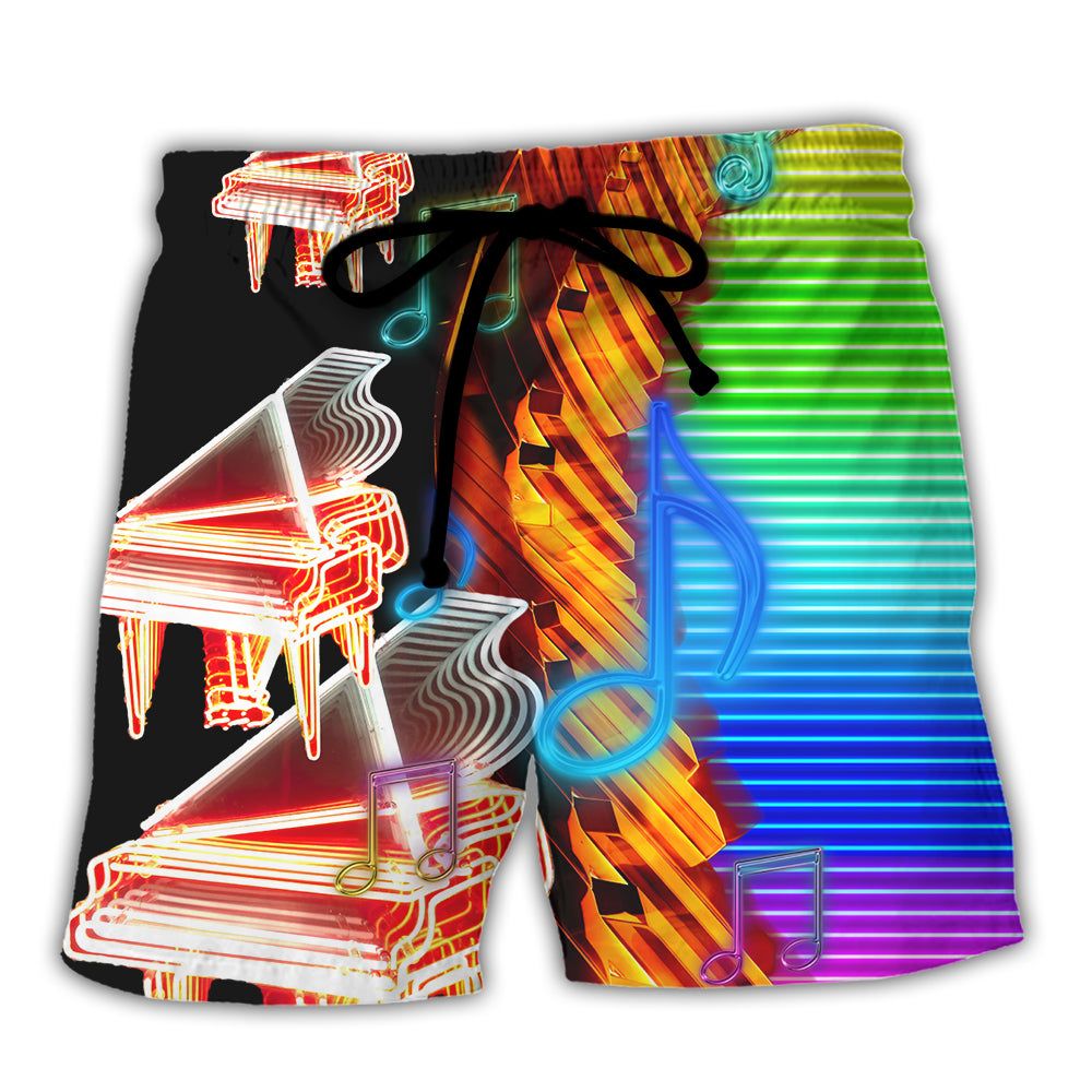 Piano Music Neon Colorful Trendy Aloha Hawaiian Beach Shorts Piano Music Neon Colorful Trendy Aloha Hawaiian Beach Shorts