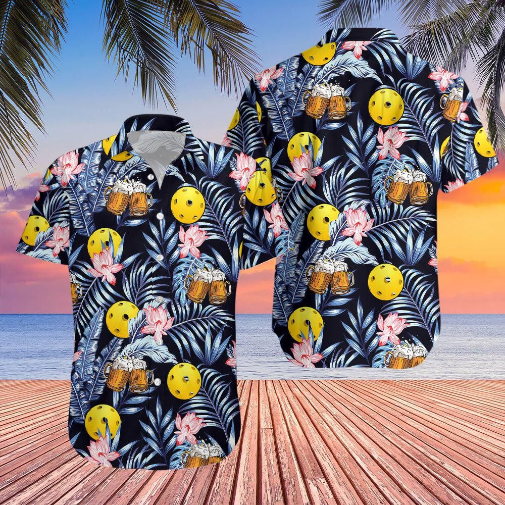 Pickleball Beer Regular Fit Slim Fit Casual Trendy Hawaiian Shirt