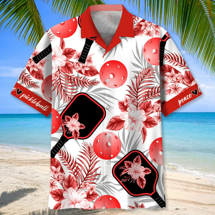 Pickleball Usa Red Tropical Trendy Hawaiian Shirt, Tropical Aloha Shirts Short Sleeve Beach Holiday Casual Shirts Pickleball Usa Red Tropical Trendy Hawaiian Shirt, Tropical Aloha Shirts Short Sleeve Beach Holiday Casual Shirts