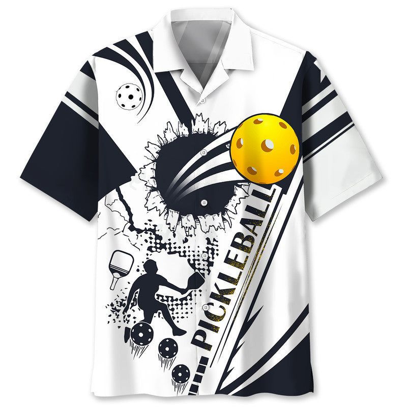Pickleball White Black Trendy Hawaiian Shirt