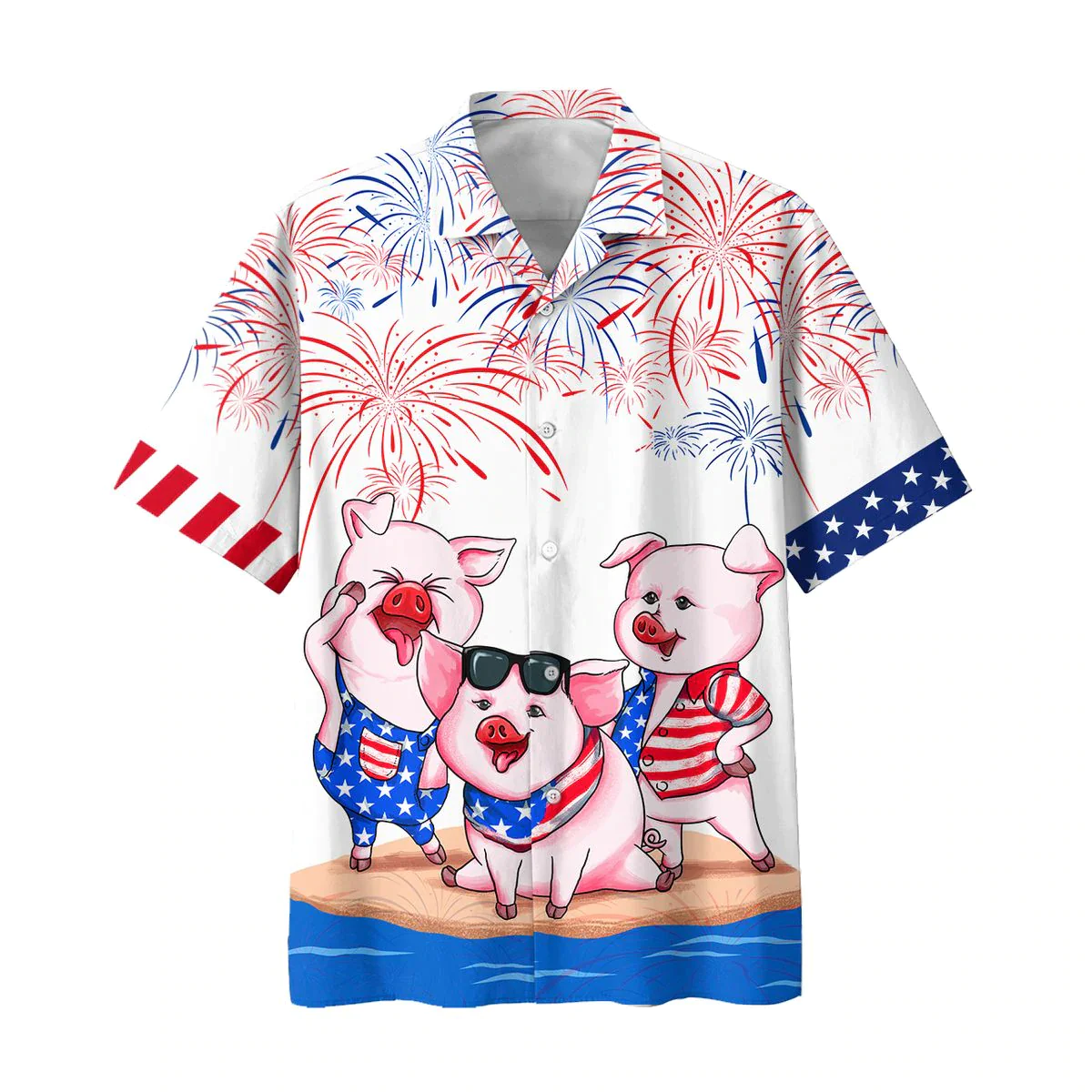 Pig 4Th Of July Trendy Hawaiian Shirt, Men’s Usa Patriotic Trendy Hawaiian Shirt, Patriotic Aloha Shirts