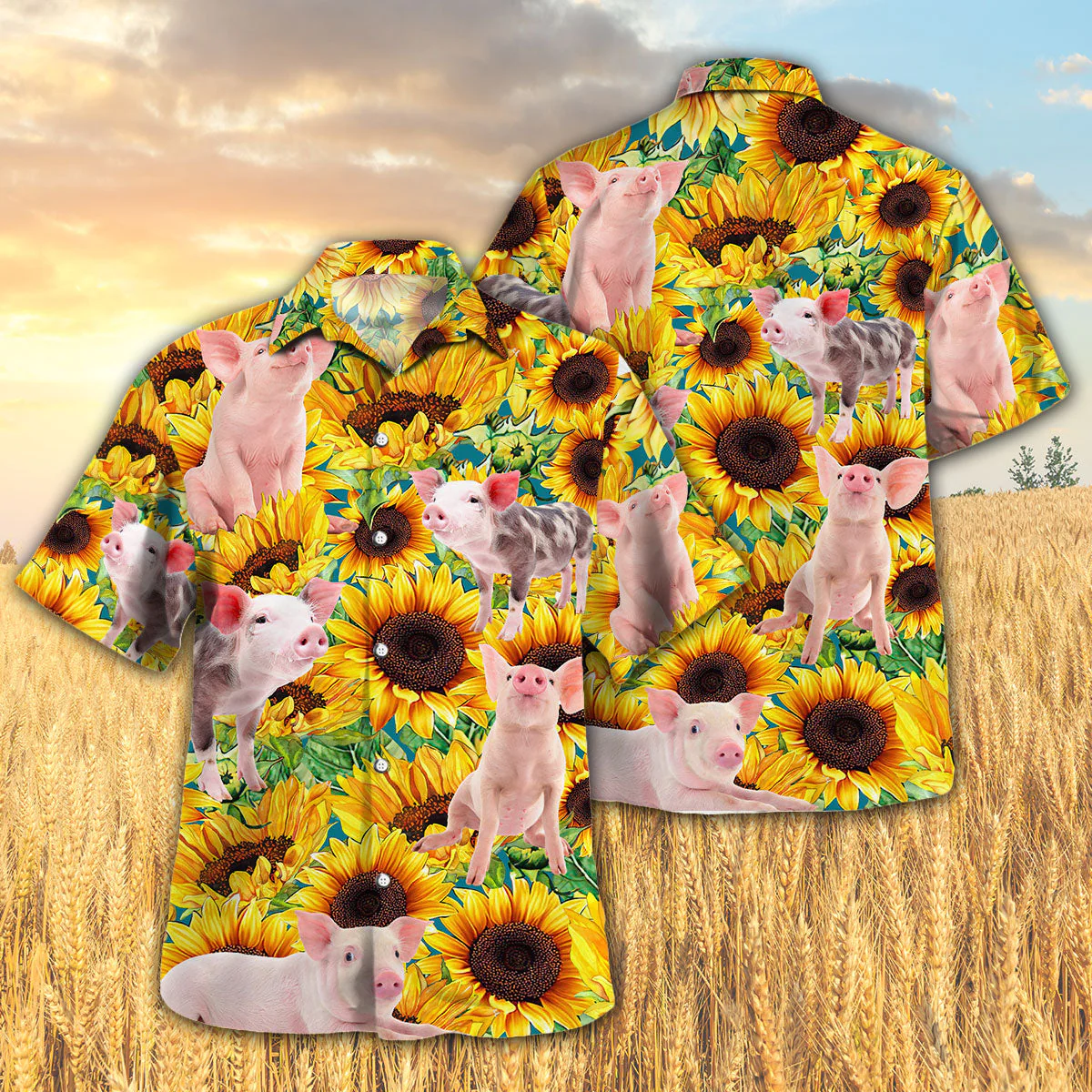 Pig Amidst Sunflowers 3D Hawaiian Shirt Vibrant All Over Print