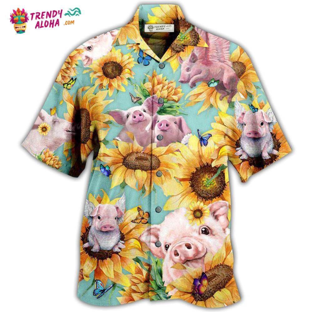 Pig Animals Amazing Pig Loves Sunflowers Hawaiian Shirt – Trendy Aloha