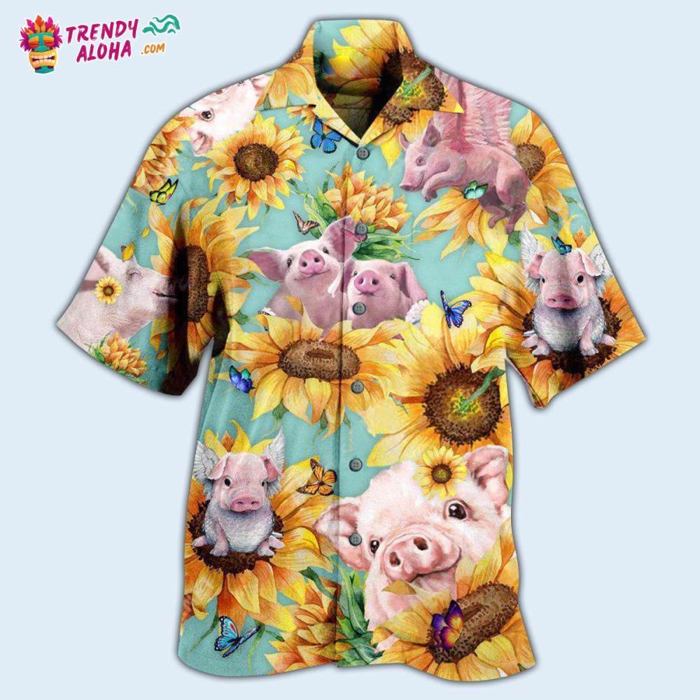 Pig Animals Amazing Pig Loves Sunflowers Hawaiian Shirt – Trendy Aloha