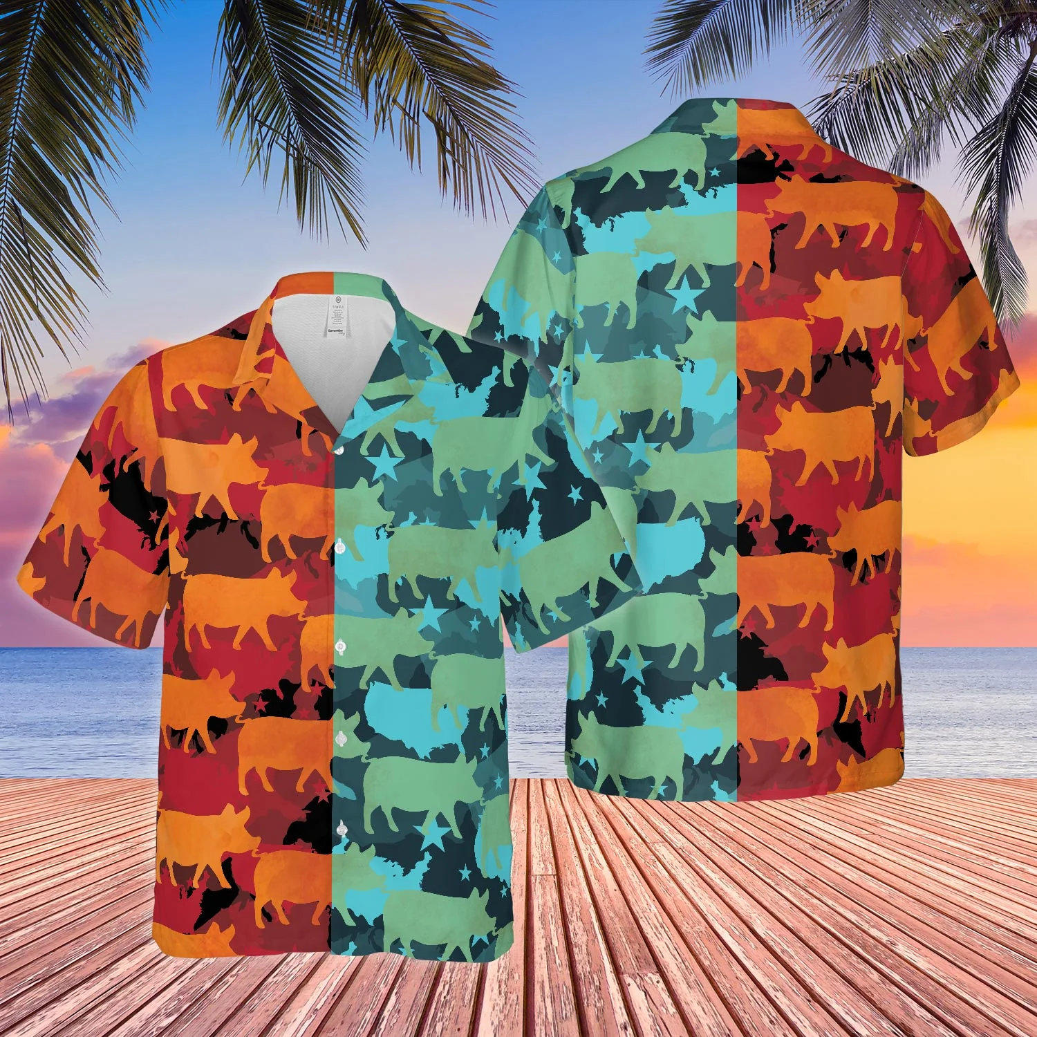 Pig Camo Dual-Temperature Design 3D Hawaiian Shirt