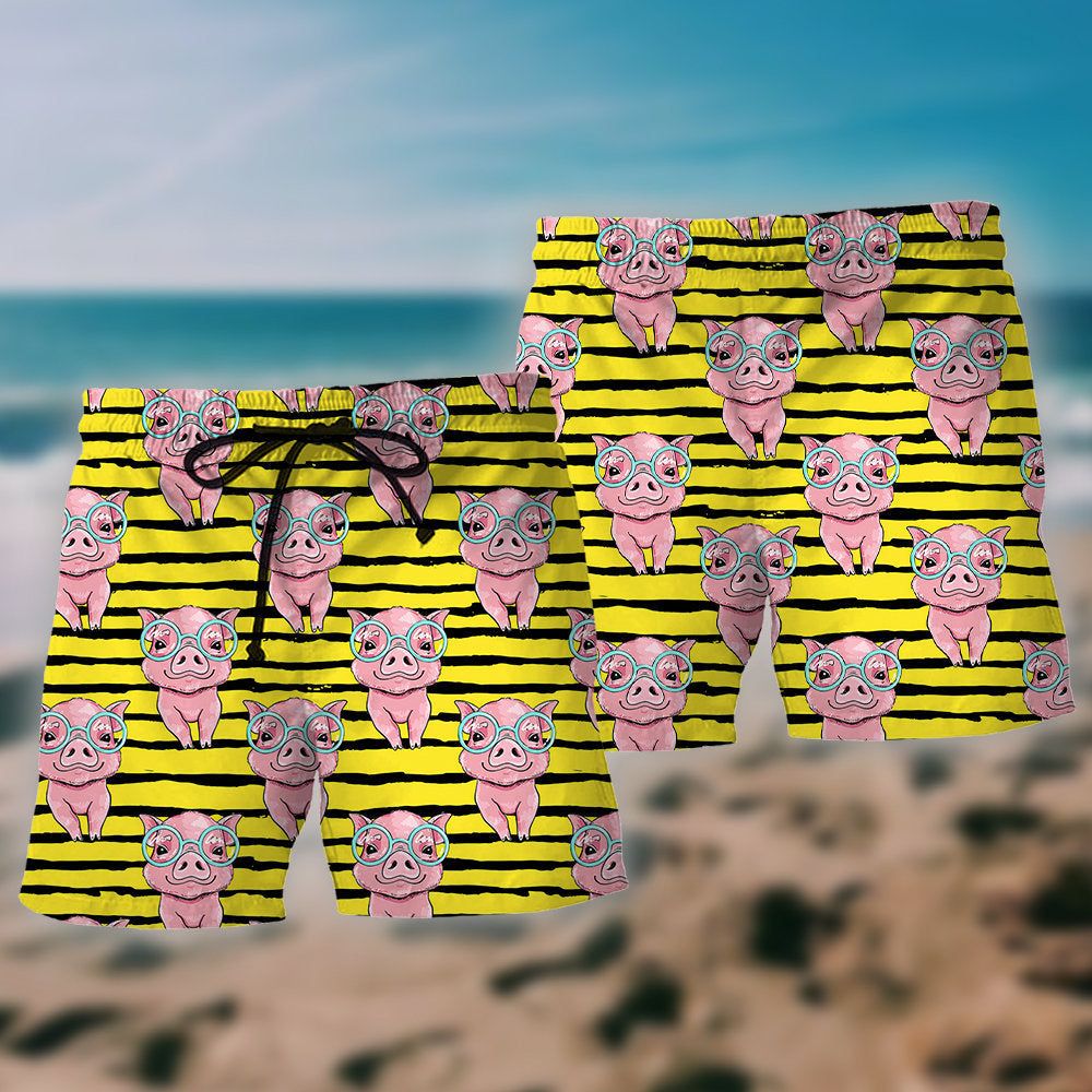 Pig Cartoon So Cute Trendy Aloha Hawaiian Beach Shorts