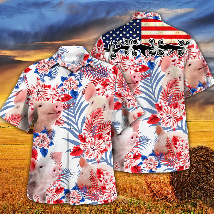 Pig Lovers American Flag Trendy Hawaiian Shirt, Pig Aloha Trendy Hawaiian Shirt, Trendy Hawaiian Shirt Men, Trendy Hawaiian Shirt Women