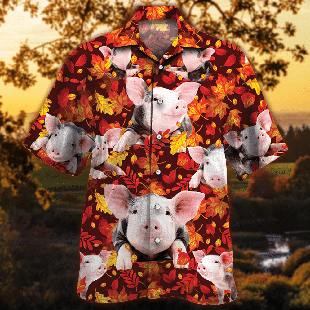 Pig Lovers Autumn Leaves Hawaiian Shirt for All