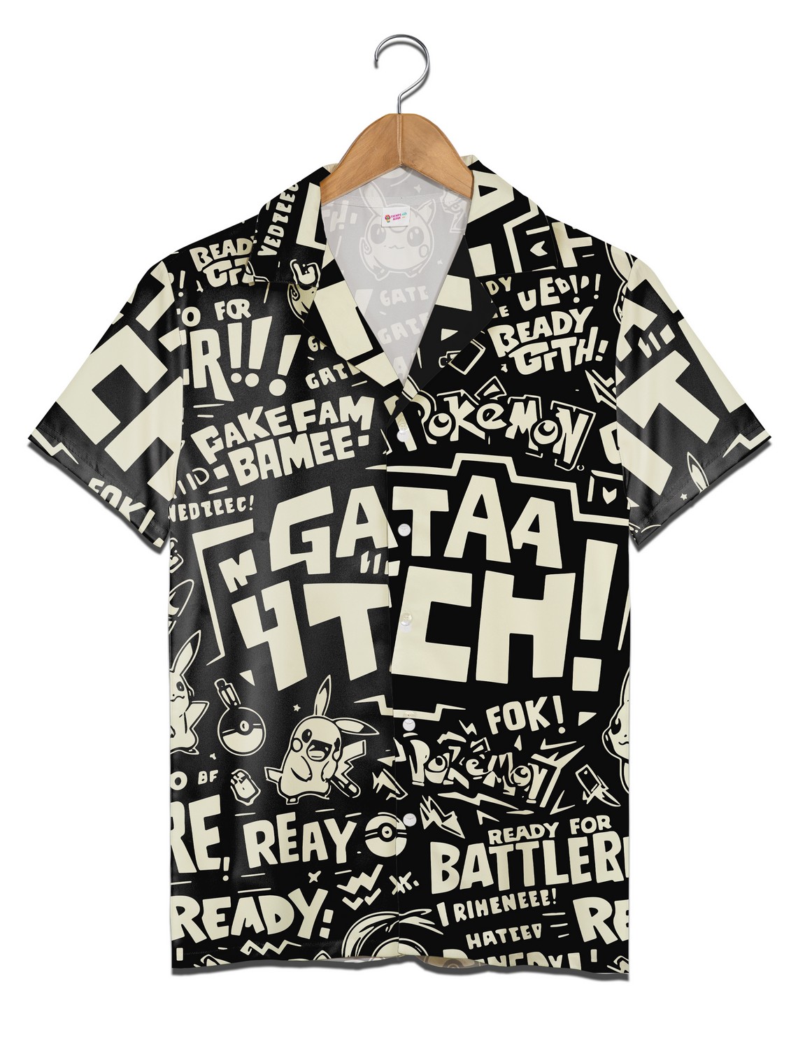 Pikachu Black and Beige Battle-Ready Graphic Print Aloha Shirt, Pikachu Hawaiian Shirt Beach Family Summer Outfits