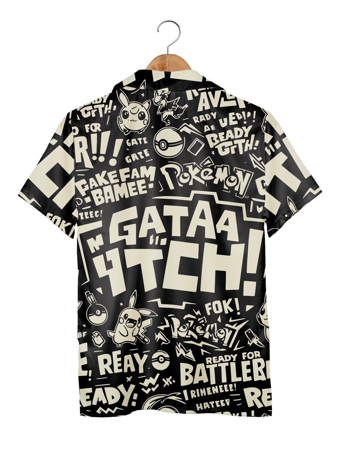 Pikachu Black and Beige Battle-Ready Graphic Print Aloha Shirt, Pikachu Hawaiian Shirt Beach Family Summer Outfits