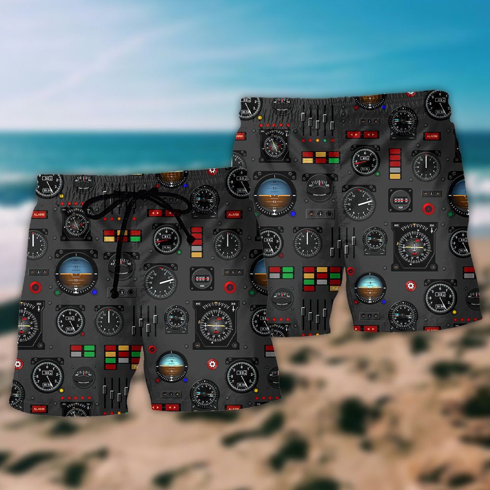 Pilot Watch Airplane Instrument Panel Trendy Aloha Hawaiian Beach Shorts