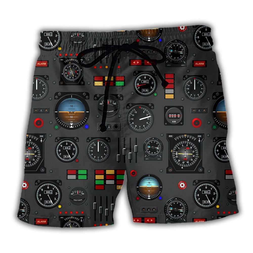 Pilot Watch Airplane Instrument Panel Trendy Aloha Hawaiian Beach Shorts Pilot Watch Airplane Instrument Panel Trendy Aloha Hawaiian Beach Shorts