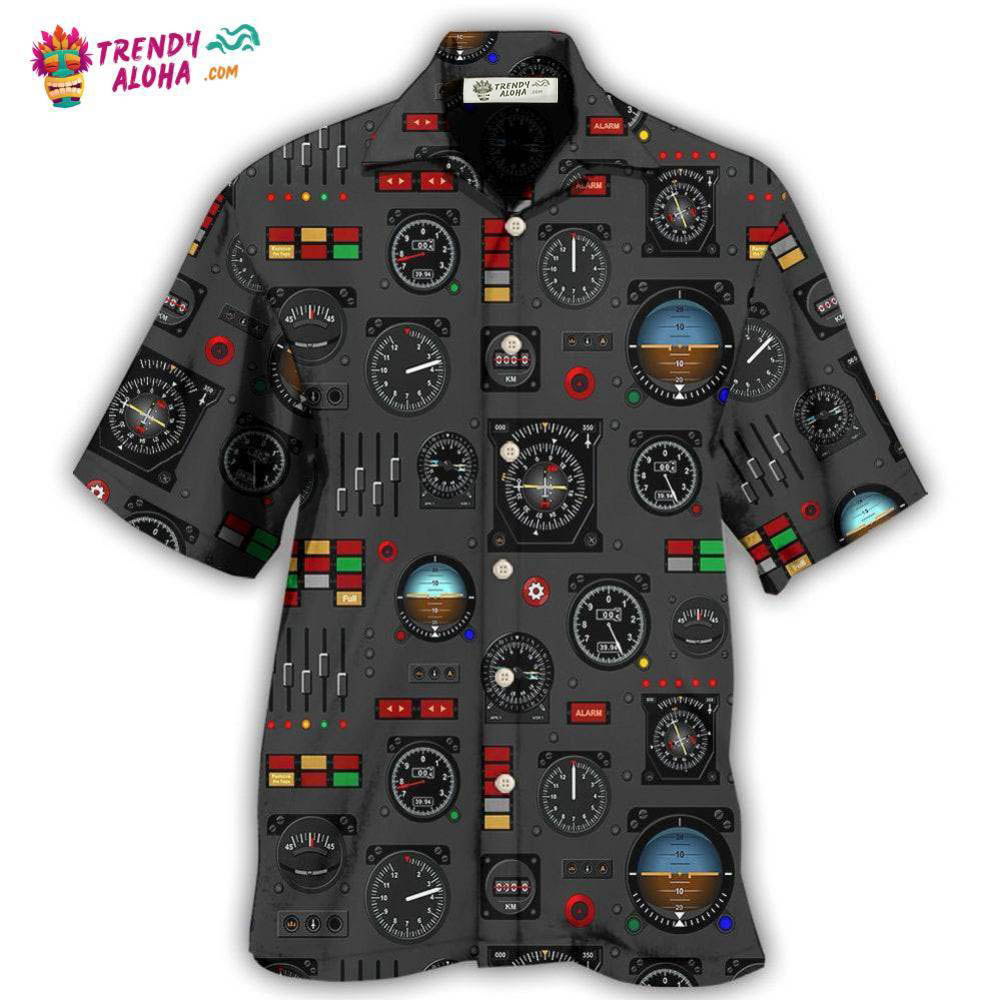Pilot Watch Airplane Instrument Panel With Black Style Hawaiian Shirt – Trendy Aloha