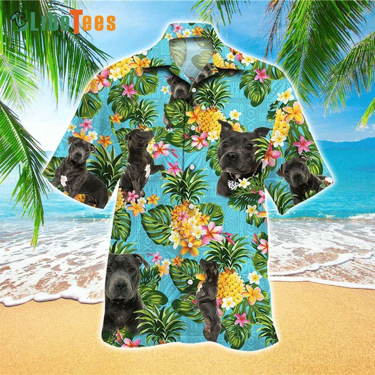 Pineapple Adventures with Black Staffordshire Bull Terrier Hawaiian Shirt