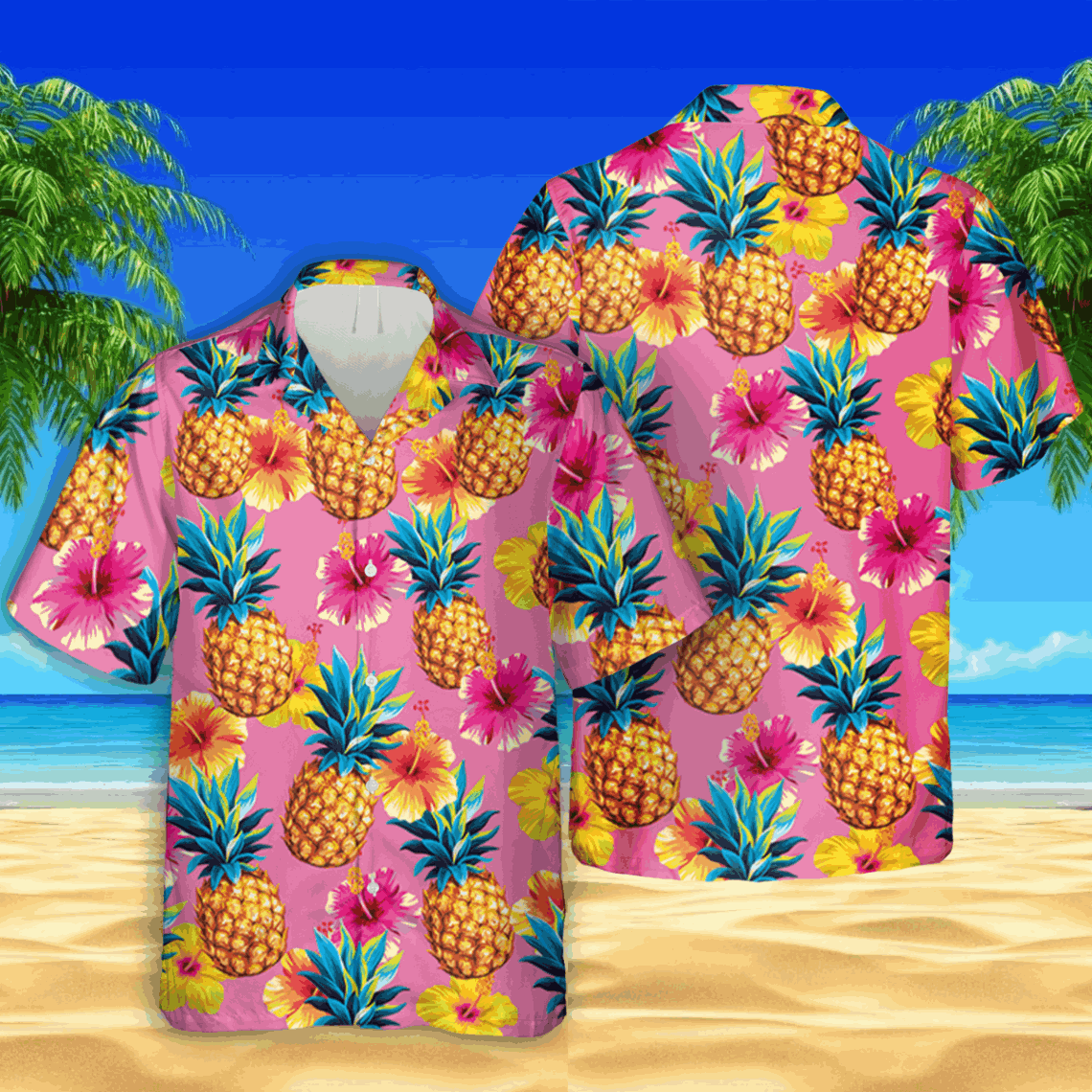 Pineapple And Hibicus Pink Trendy Hawaiian Shirt, Unisex Tee