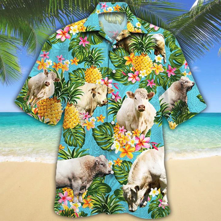 Pineapple Charolais Cattle Enthusiasts Hawaiian Shirt