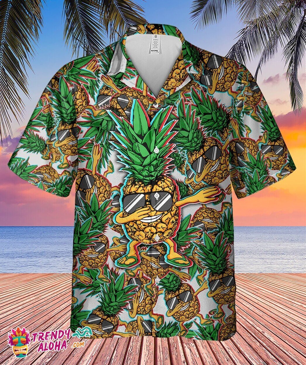 Pineapple Dab Dance Men’s Tropical Hawaiian Cool Short Sleeve Shirt