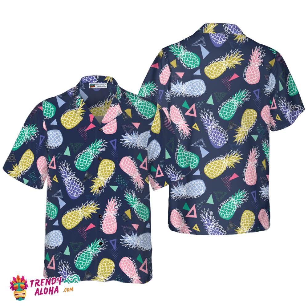 Pineapple Fruits In Memphis Style Hawaiian Shirt Trendy Aloha