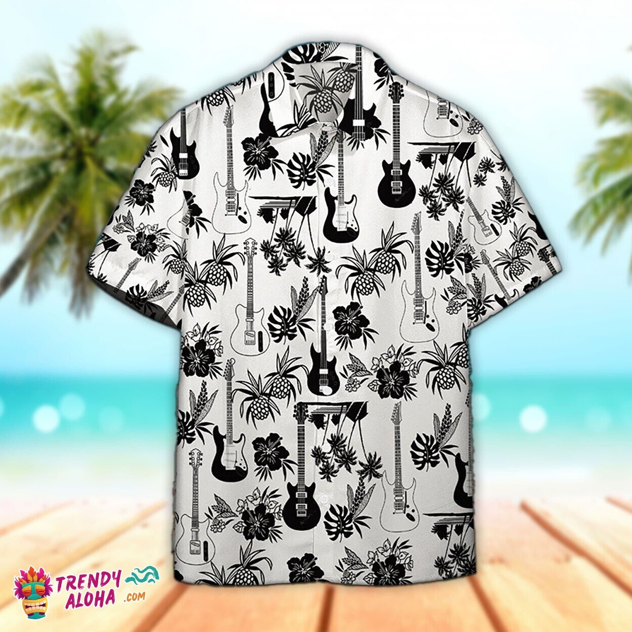 Pineapple Guitar Custom 3D Unisex Hawaiian Aloha Short Sleeve Shirt