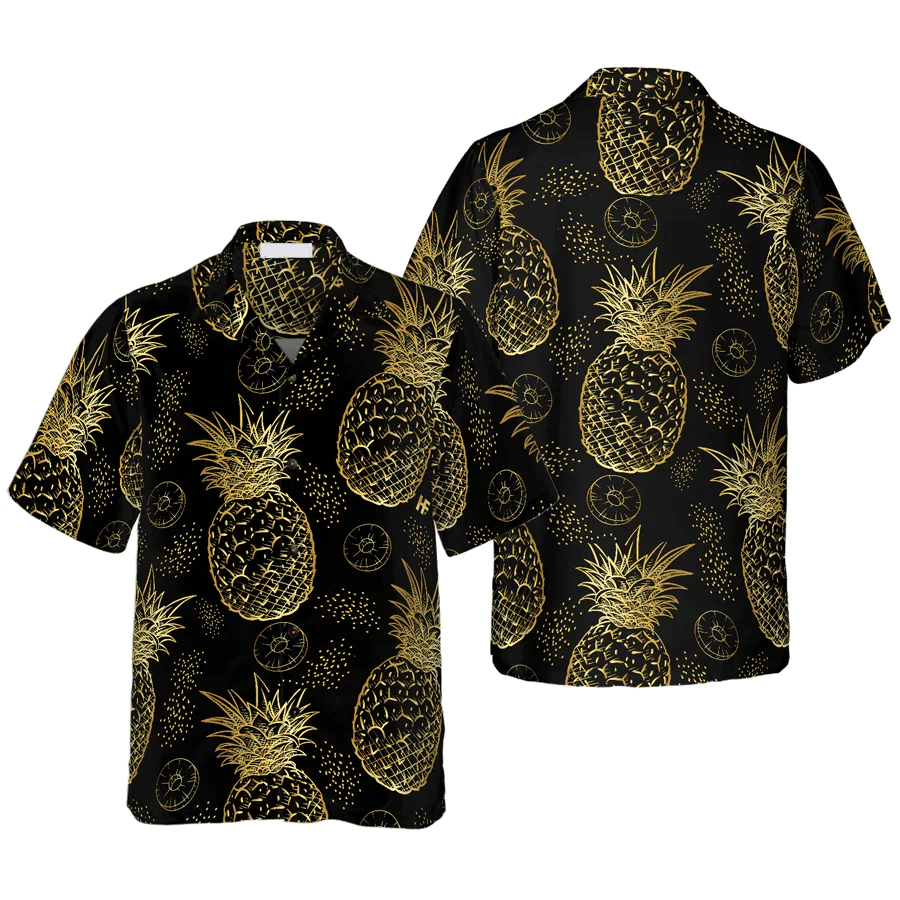 Pineapple Pattern Trendy Hawaiian Shirt, Colorful Summer Aloha Shirt For Men Women, Perfect Gift For Friend, Family