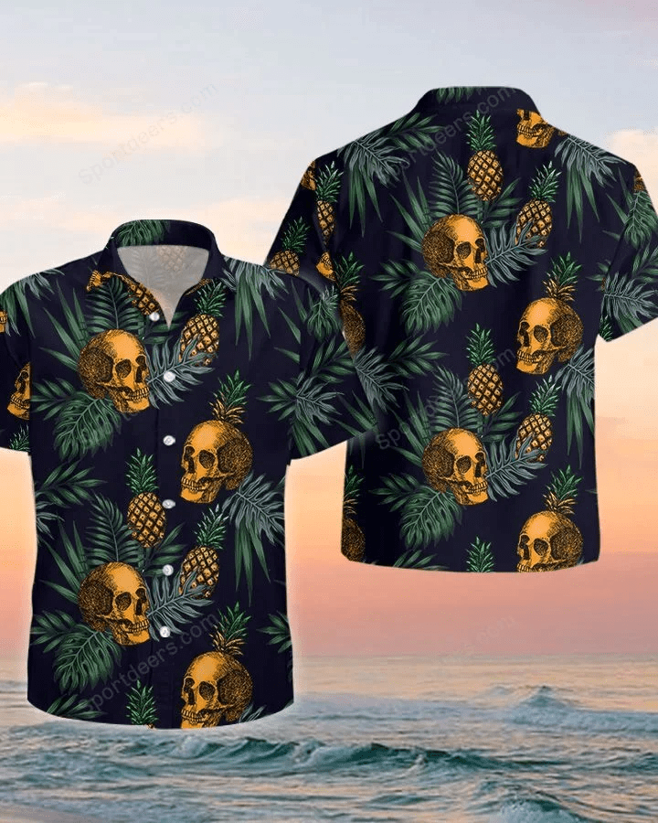 Pineapple Skull Tropical Trendy Hawaiian Shirt, Summer Gift, Trendy Hawaiian Shirts For Men, Aloha Beach Shirt