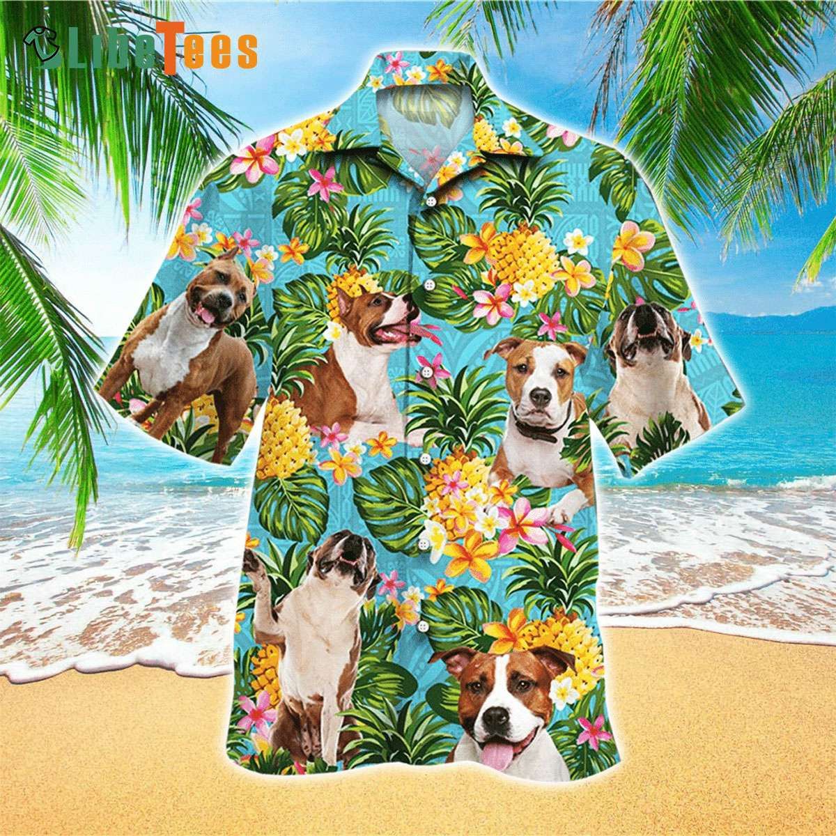 Pineapple Theme with Brown Staffordshire Bull Terrier Hawaiian Shirt