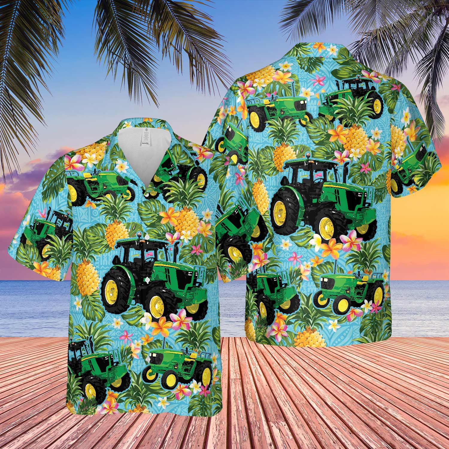 Pineapple Themed Tractor 3D Hawaiian Shirt Printed All Over